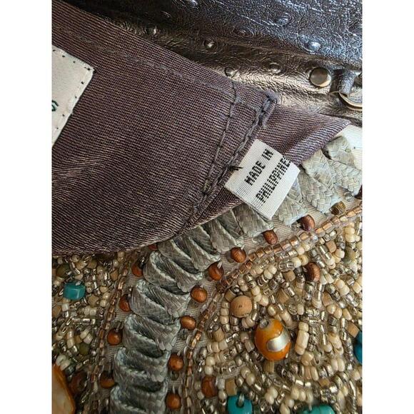 Mary Frances Clutch Womens Medium Ivory Turquoise Stones Boho Southwestern Chic - Picture 9 of 10